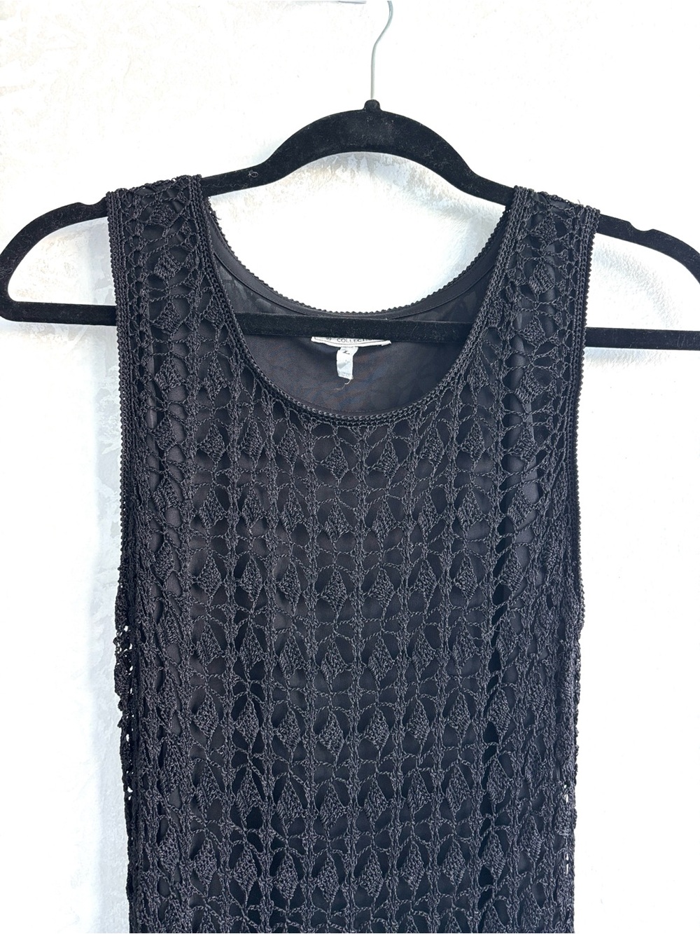 COMO Collection Elegant Black Sleeveless Crochet Dress Size L